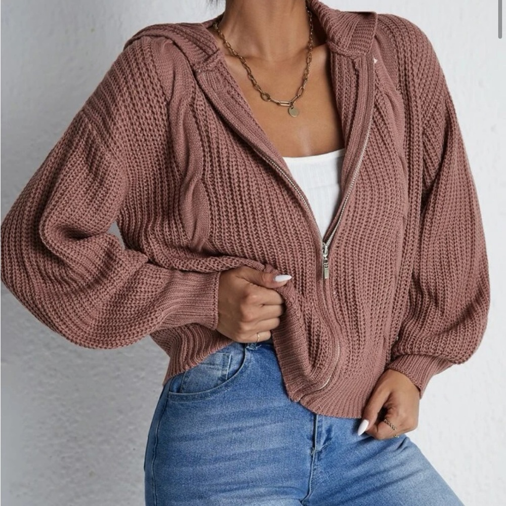 Shein drop shoulder zip up cardigan color redwood